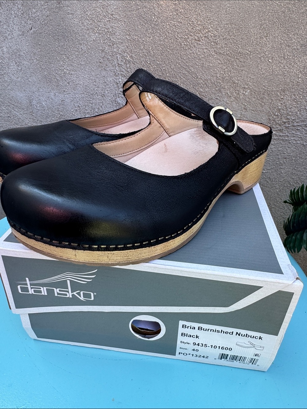 Dansko Black Burnished Nubuck Clog Mary Jane with Buckle